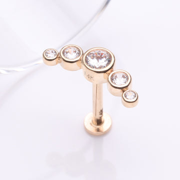 Detail View 1 of 14 Karat Gold OneFit Threadless Journey Bubble Sparkle Flat Back Stud Labret-Clear Gem